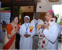 Mrs Bhupinder Gogia, Principal Satpaul Mittal School and other members of Annual General Body of the Association of ICSE /ISC Schools welcoming the hon’ble Chief Guest ,Rt. Rev. Dr. Anil Couto,Bishop of Jalandhar on 7th September 2012.